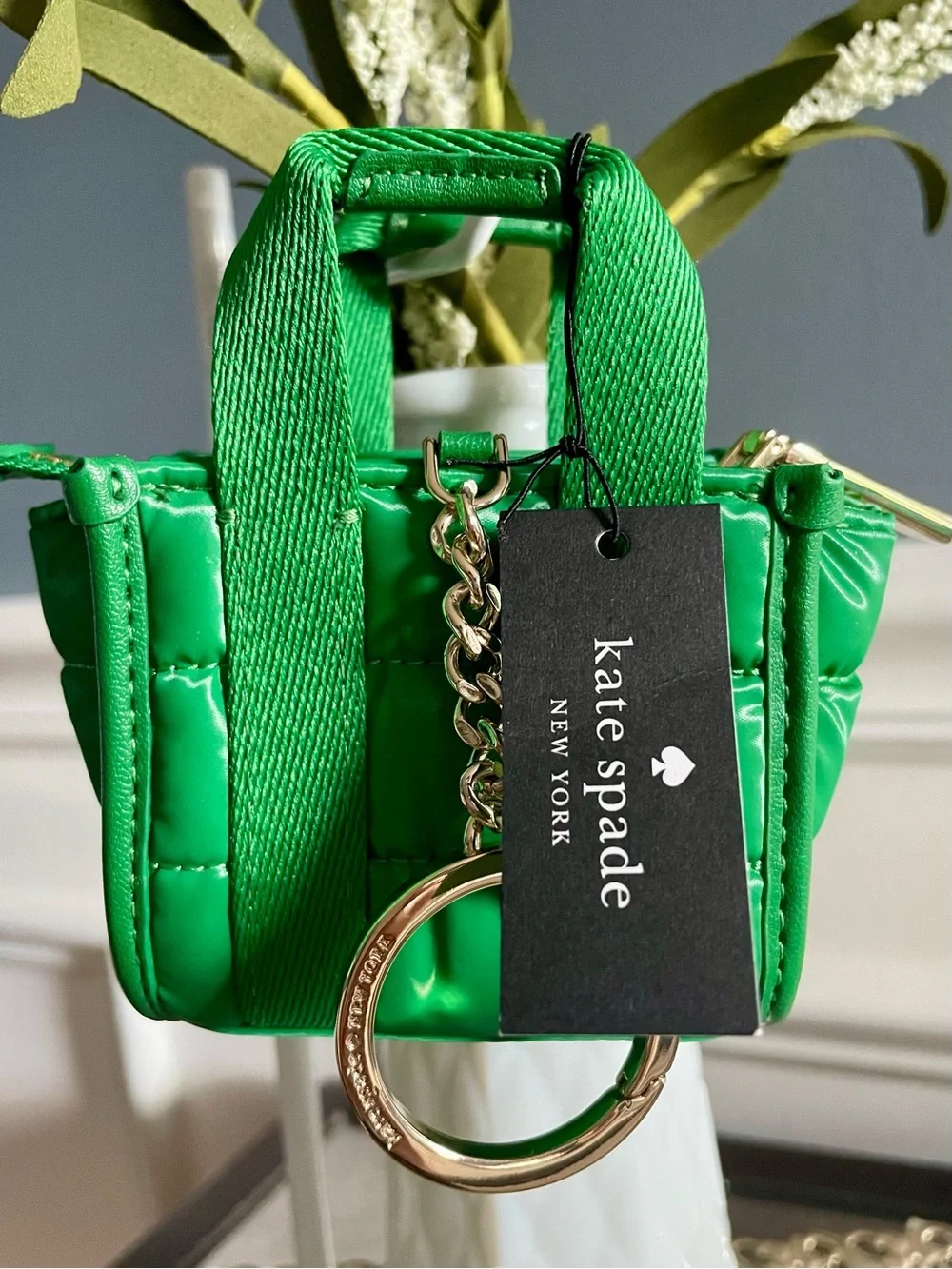 kate spade Green Quilted Mini Tote Keychain